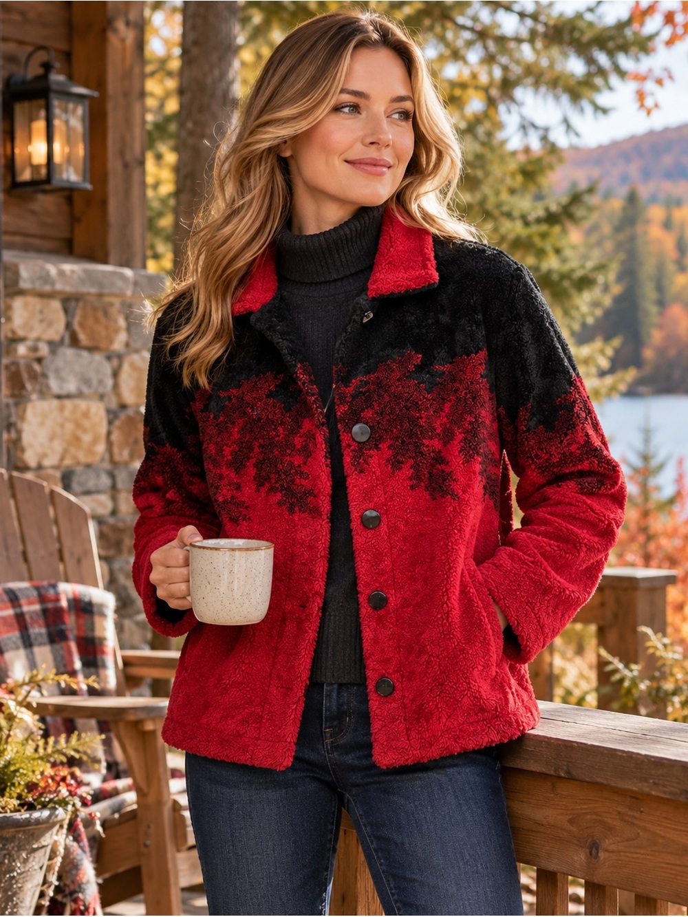 Cozy Cabincore Teddy Jacket Red & Black Made in Canada 🇨🇦